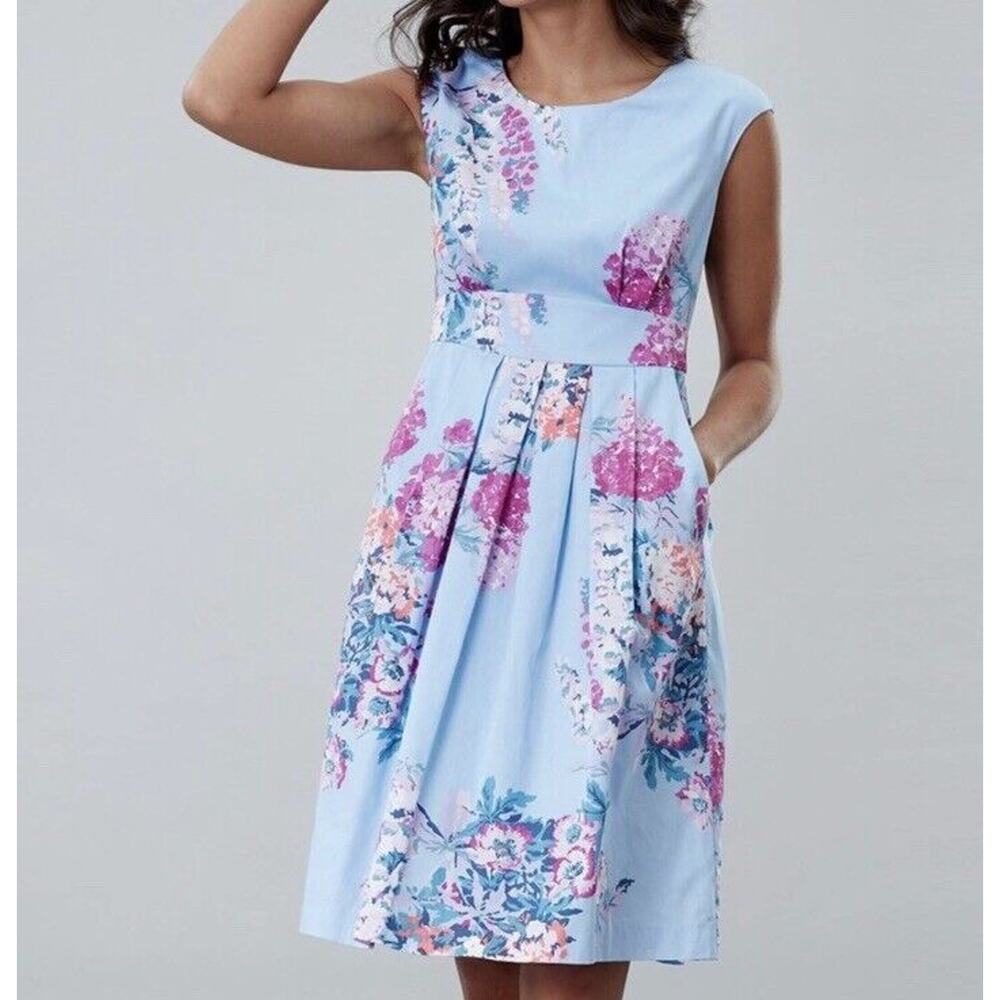 JOULES Floral Dress “Katalina” sz 2 US / XS Blue Periwinkle Cotton 200517
